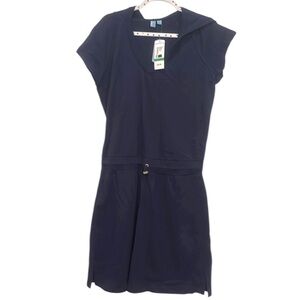 NWT Sideways navy blue string tide waist exercise dress size L 100% cotton